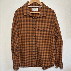 REI 100% Cotton Brown Orange Plaid Button Down Shirt Sz XL | outdoors | gorpcore